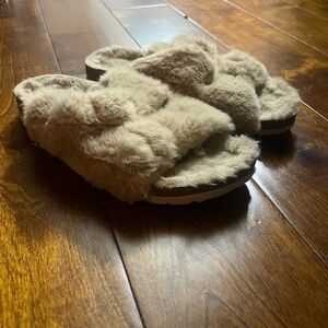 Birkenstock Tan Fuzzy Slippers